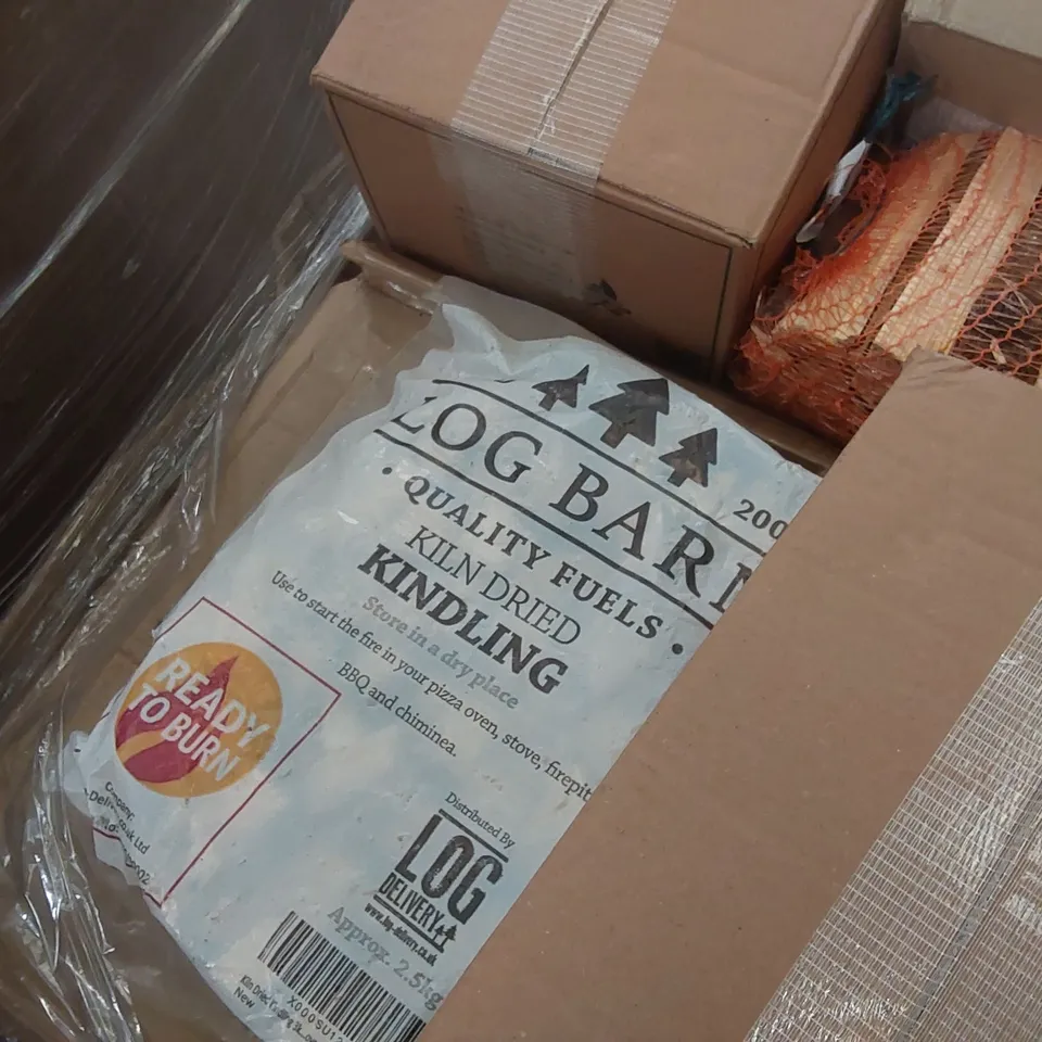 PALLET CONTAINING A LARGE ASSORTMENT OF FIRE WOOD, KINDLING, FIRELIGHTERS ECT