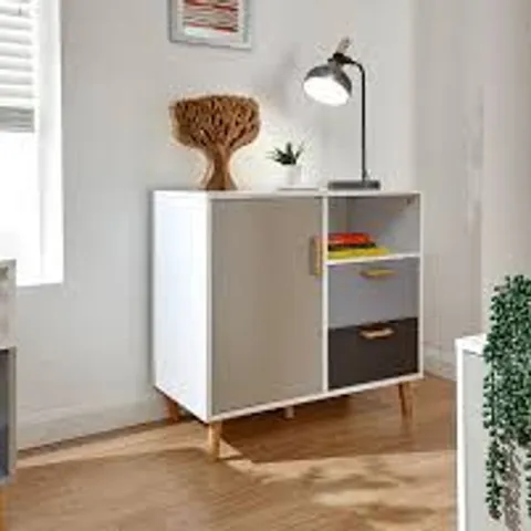 BOXED DELTA WHITE AND GREY MULTI COMPACT SIDEBOARD