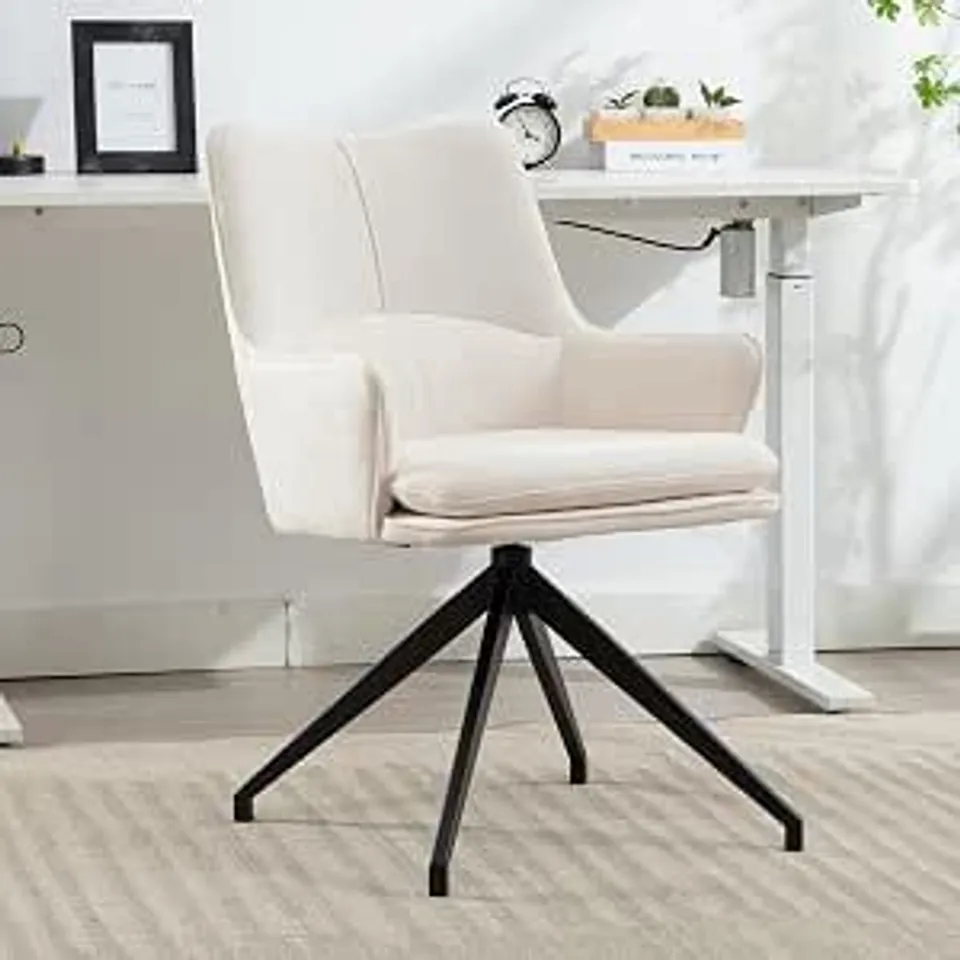 BOXED CHAIRUS MODERN HOME OFFICE CHAIR CHENILLE UPHOLSTERED SWIVEL DESK CHAIR WITH STURDY METAL LEGS VANITY ARMCHAIR FOR HOME OFFICE/STUDY, BEIGE