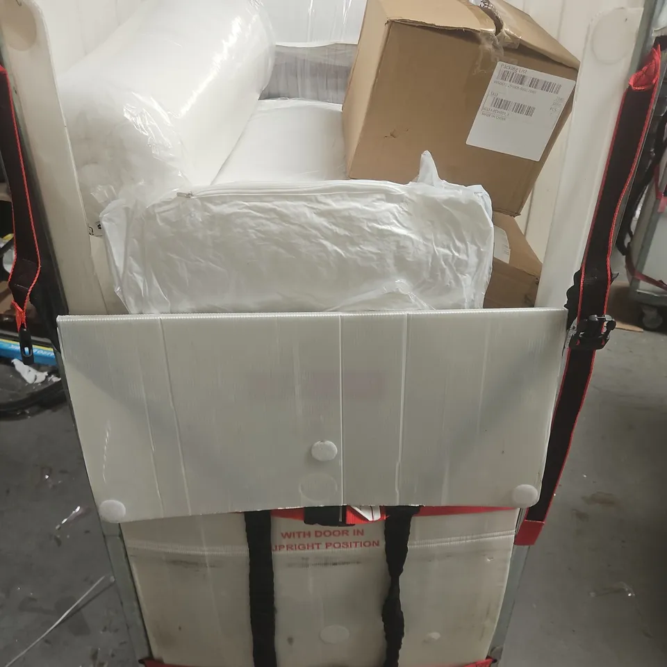 APPROXIMATELY 15 ASSORTED ITEMS TO INCLUDE PILLOWS, PLASTIC STORAGE CONTAINERS, RUBBER BROOM, ETC