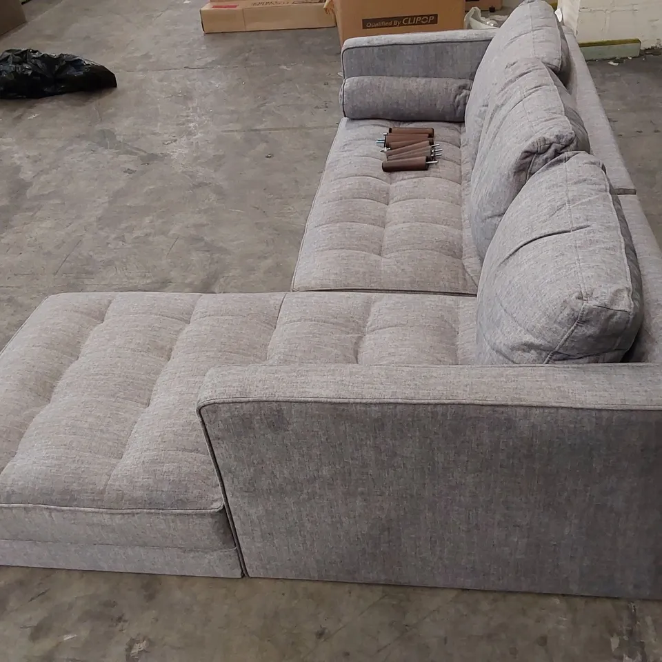 QUALITY DESIGNER FABRIC UPHOLSTERED CHAISE SOFA - GREY