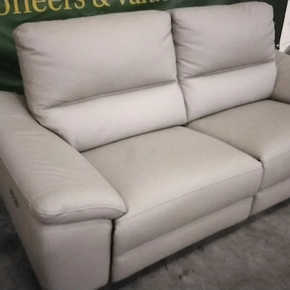 QUALITY DESIGNER CREAM LEATHER ELECTRIC RECLINING 2 SEATER SOFA 