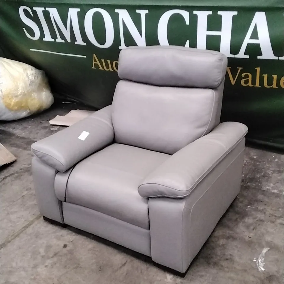QUALITY ITALIAN DESIGNER MERRY DUE POWER RECLINER ARMCHAIR IN ELEPHANT GREY LEATHER
