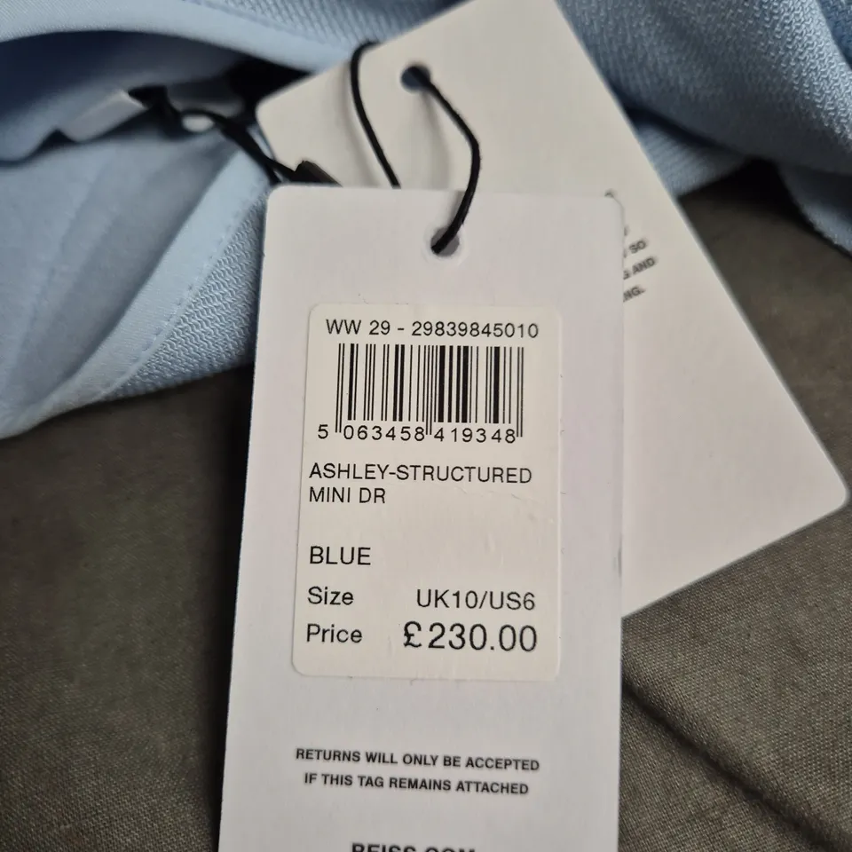 REISS ASHLEY-STRUCTURED MINI DRESS, BLUE, UK10