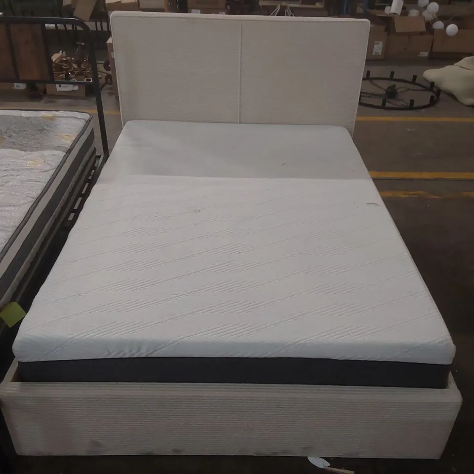DESIGNER BEIGE 4'6" DOUBLE OTTOMAN BED FRAME WITH MATTRESS