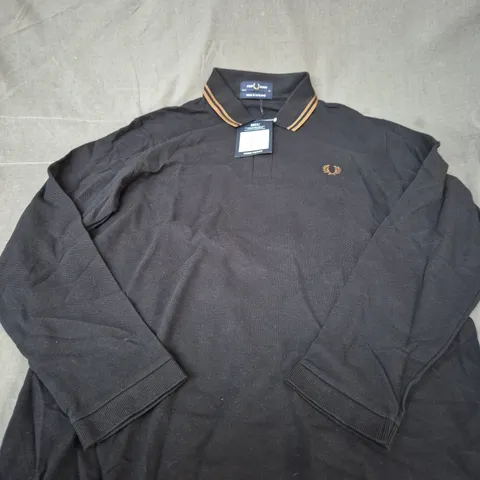 FRED PERRY TWIN-TIPPED LONG SLEEVE POLO SHIRT – BLACK, UK 40 (EU 40)