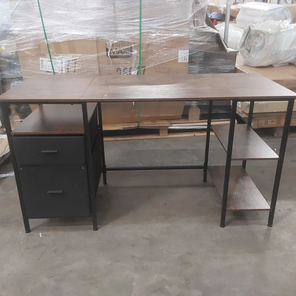 COMPUTER DESK, OFFICE DESK, WRITING DESK WITH 3 SHELVES, 2 DRAWERS, 60 X 140 X 76 CM, FOR HOME OFFICE, LIVING ROOM, INDUSTRIAL STYLE COLOUR (TOP/FRAME):RUSTIC BROWN/BLACK