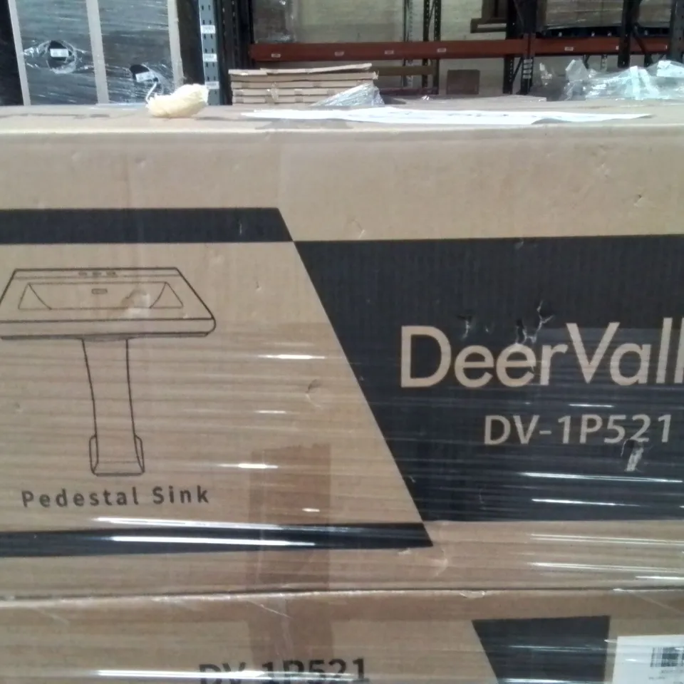 PALLET CONTAINING 5 DEERVALLEY DV-1P521 PEDESTAL BATHROOM SINK BASINS
