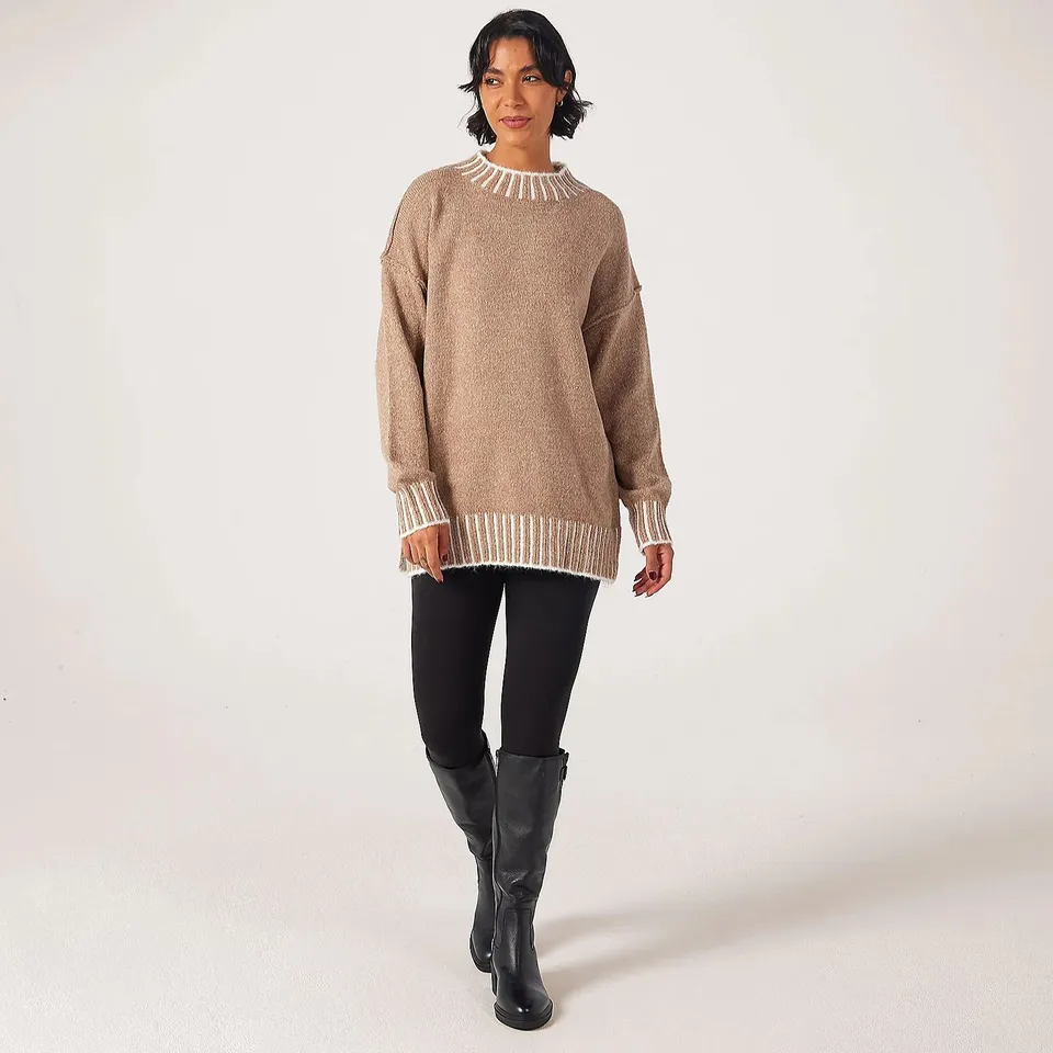 IZABEL LONDON CONTRAST STITCH SPLIT HEM JUMPER - SIZE 14