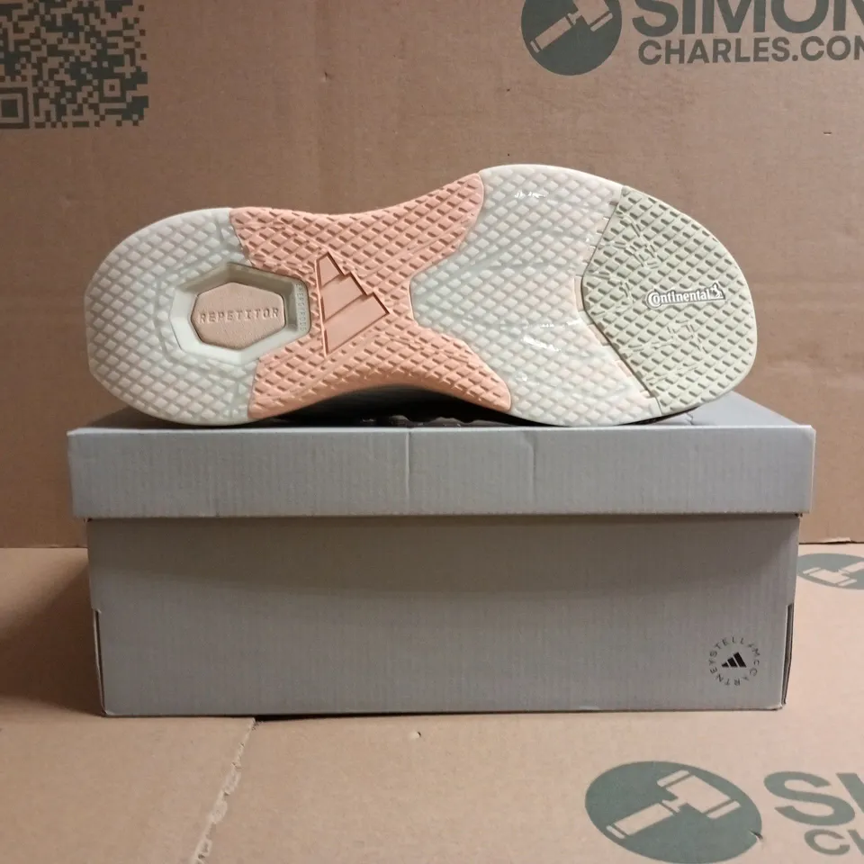 BOXED PAIR OF ADIDAS ASMC TRAINING DROPS TRAINERS IN NUDE/CREAM/CHOCOLATE SIZE UK 6.5