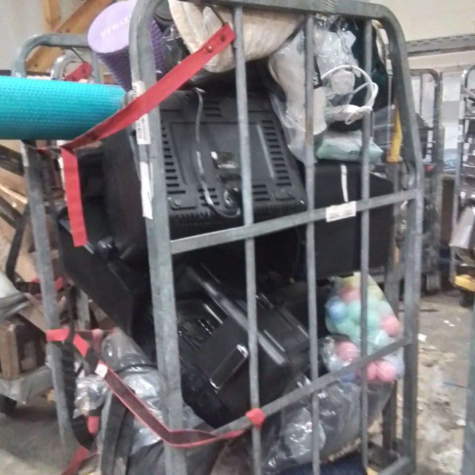 CAGE OF ASSORTED HOUSEHOLD GOODS AND PRODUCTS TO INCLUDE;AIR FRYERS,ELECTRIC BLANKET,DOG BED,YOGA MATS 