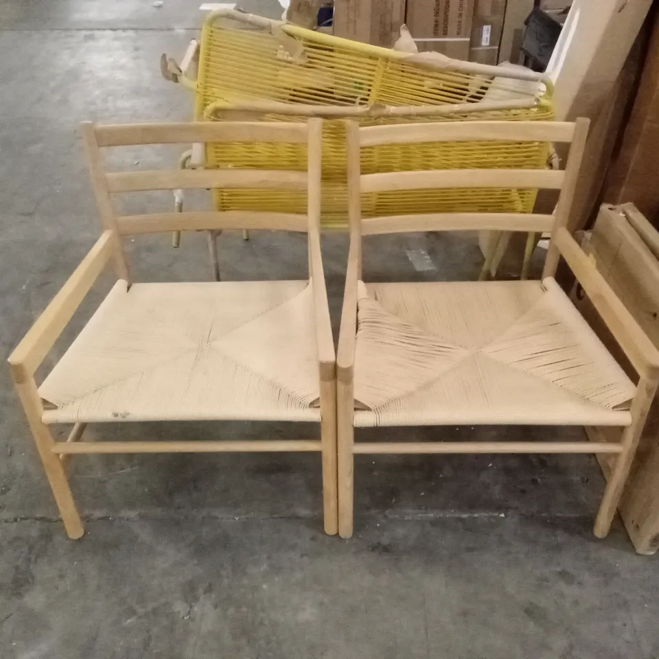 SET OF 2 HABITAT LAURIE SOLID OAK LOUNGE CHAIRS - NATURAL