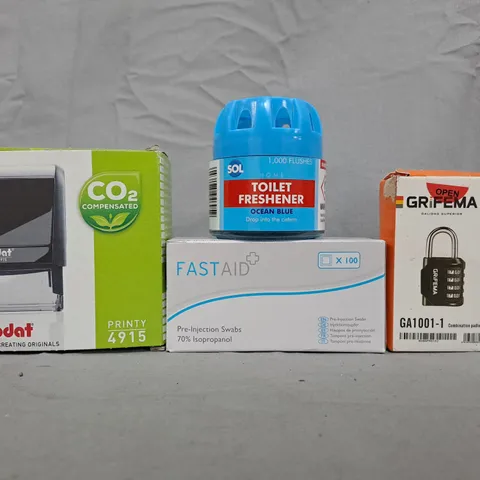 APPROXIMATELY 10 ASSORTED HOUSEHOLD ITEMS TO INCLUDE TOILET REFRESHENER, PRE-INJECTION SWABS, ETC