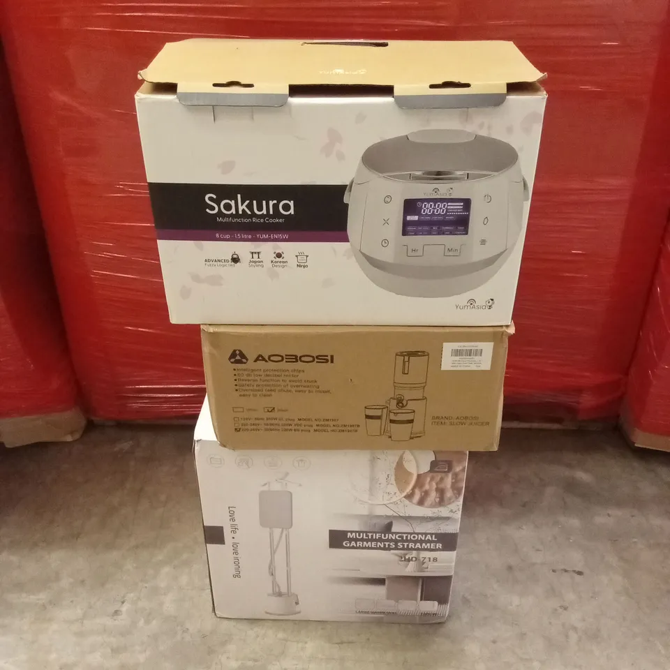 PALLET OF ASSORTED HOUSEHOLD GOODS AND PRODUCTS TO INCLUDE; GARMENT STEAMER, SLOW JUICER, RICE COOKER ETC