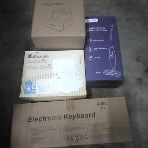 PALLET OF HOUSEHOLD ITEMS TO INCLUDE DOUGH MIXER,ACTIVITY PLAY GYM,STEAM FLOOR MOP,ELECTRONIC KEYBOARD AND OTHER ASSORTED ITEMS...