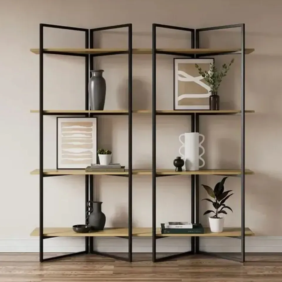 BOXED RAMSON TALL AND WIDE SHELVING UNIT, OAK AND BLACK (1 BOX)