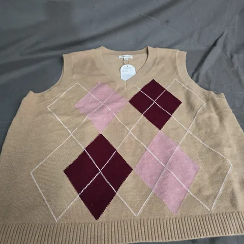 MONSOON CAMEL ARGYLE KNIT VEST – WOMEN'S XL (UK) WITH TAGS