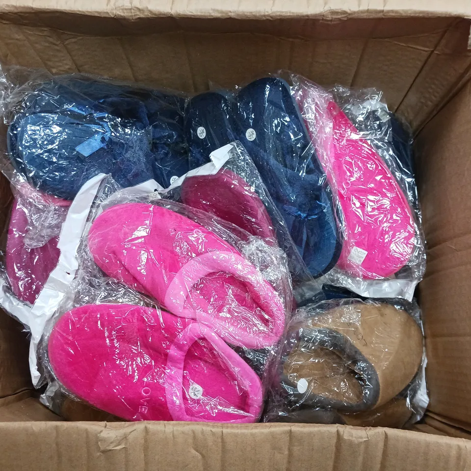 APPROXIMATELY 30 EMBROIDED 'LOVE' SLIPPERS IN VARIOUS COLOURS AND SIZES