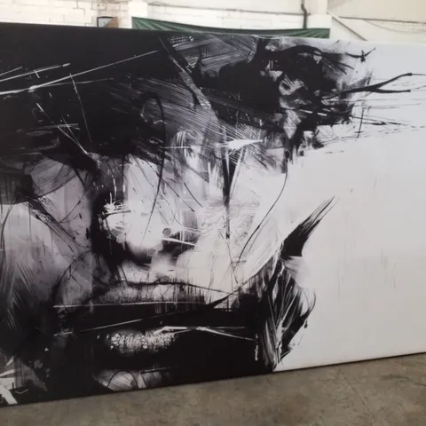 FEMALE FACE ABSTRACT BLACK AND WHITE - WRAPPED CANVAS GRAPHIC ART