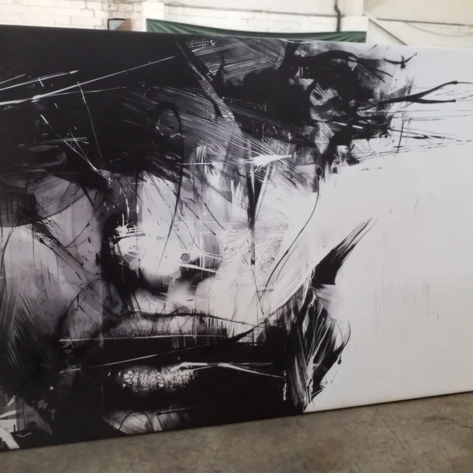 FEMALE FACE ABSTRACT BLACK AND WHITE - WRAPPED CANVAS GRAPHIC ART