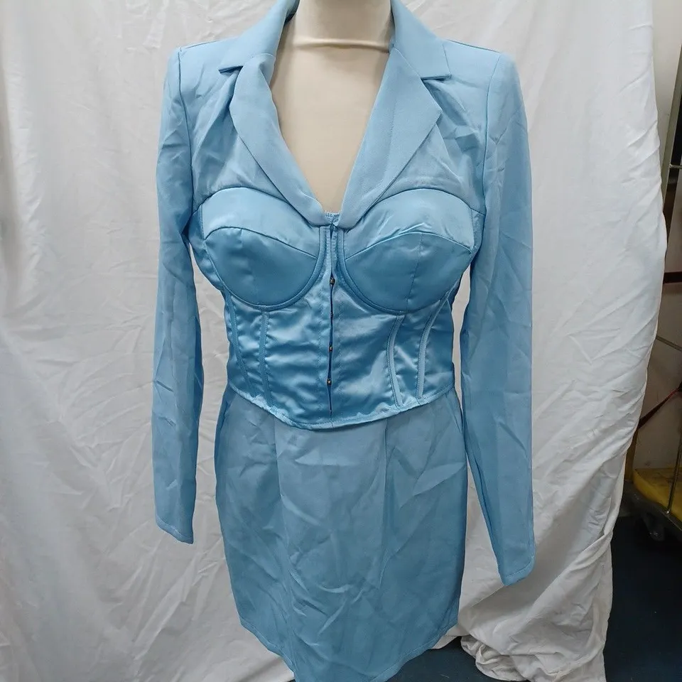 PLT BLUE LONG SLEEVE SATIN CORSET BLAZER DRESS SIZE 12
