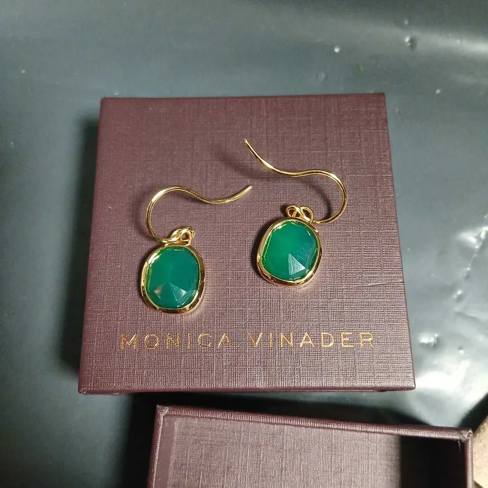 MONICA VINADER GREEN CABOCHON STONE DROP EARRINGS