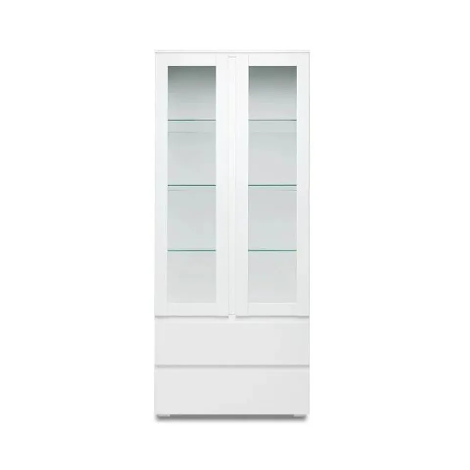 HILARY DISPLAY CABINET IN WHITE WITH 2 GLASS DOORS 191X80CM (2 BOXES)