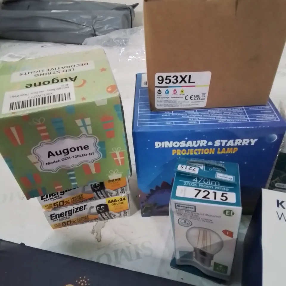 BOX CONTAINING LARGE NUMBER OF BOXED ELECTRONIC GOODS TO INCLUDE: OUTDOOR SMART CAMERA, HEADPHONES, LIGHT BULBS, BATTERIES, INK CARTRIDGES AND LOTS MORE.