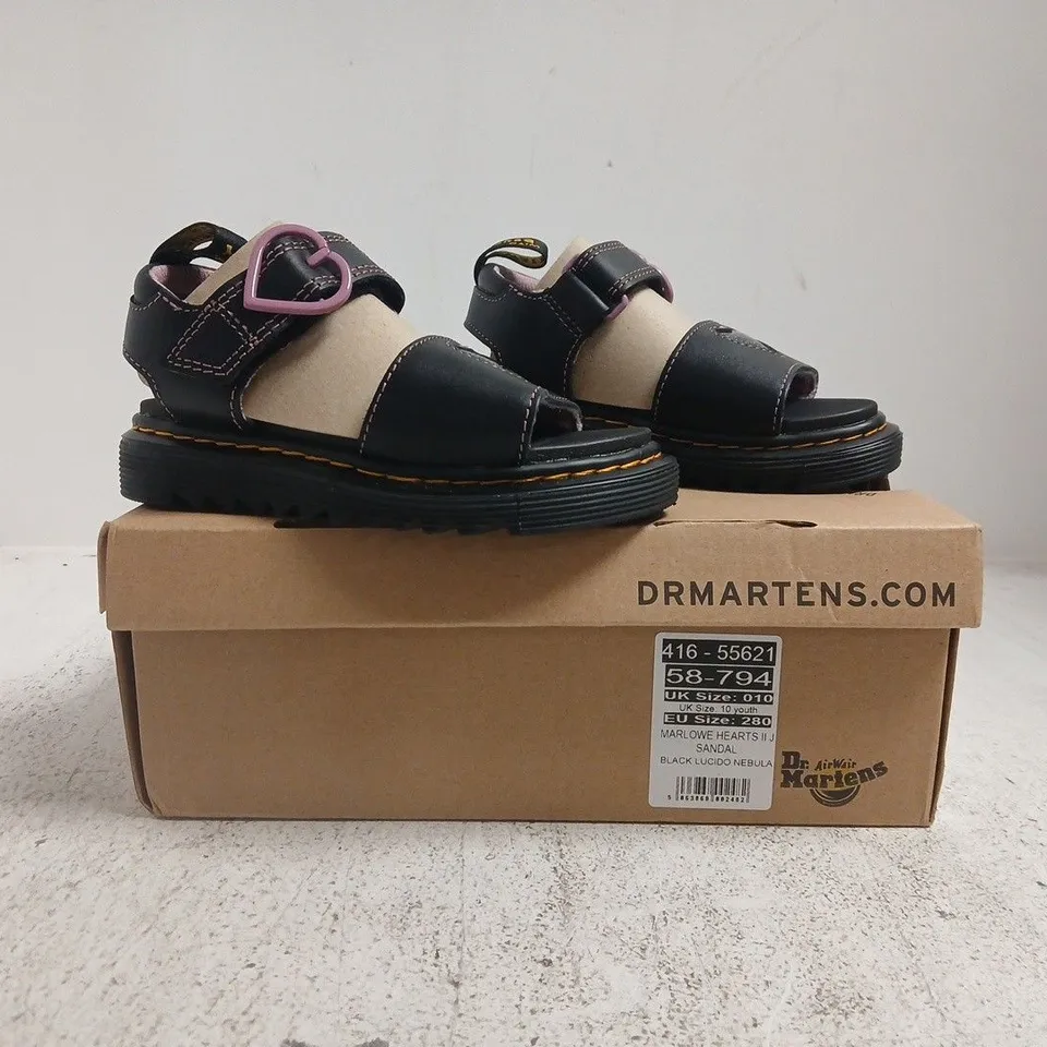 BOXED PAIR OF DR MARTENS MARLOWE HEARTS II KID'S SANDALS IN BLACK SIZE UK 10