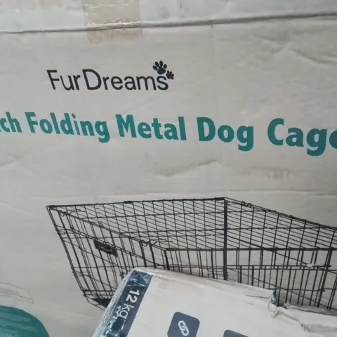 BOXED 42 INCH FOLDING METAL DOG CAGE