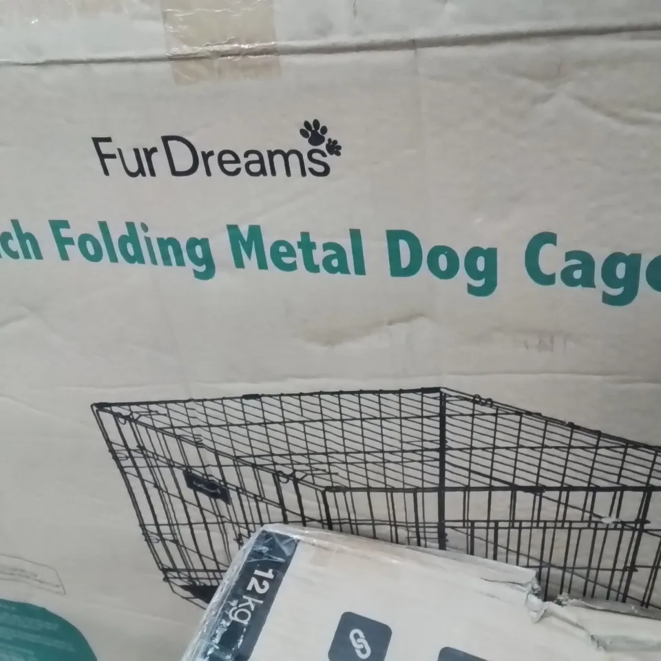 BOXED 42 INCH FOLDING METAL DOG CAGE