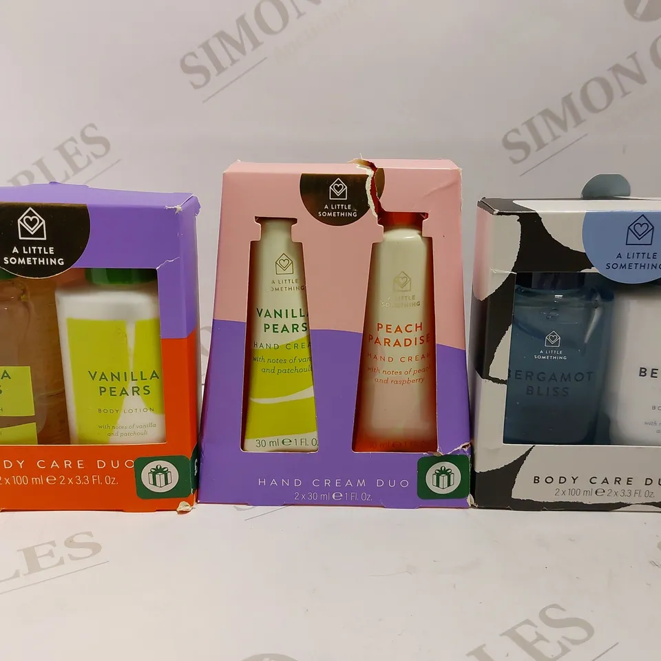 BOX OF 3 BODY CARE DUOS TO INCLUDE BERAMOT BLISS, VANILLA PEARS AND HAND CREAMS