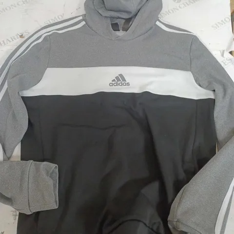 ADIDAS PULL OVER BLACK & GREY HOODIE - UK 15-16 YEARS