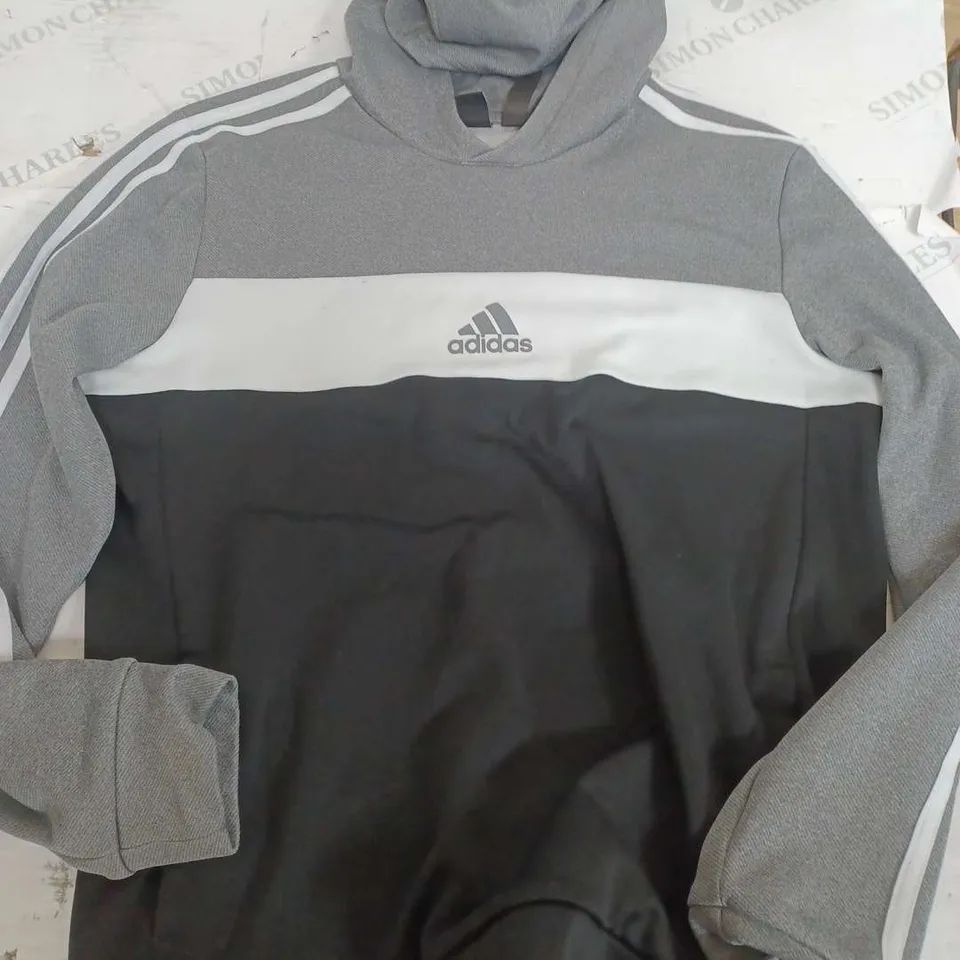 ADIDAS PULL OVER BLACK & GREY HOODIE - UK 15-16 YEARS