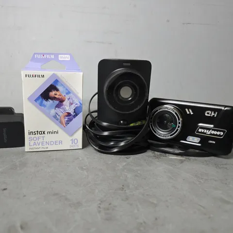 APPROXIMATELY 10 ASSORTED ITEMS TO INCLUDE - FUJIFILM INSTAX MINI SOFT LAVENDER 10 , GOOD YEAR DASH CAM  ETC