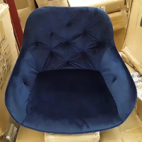 BOXED SET OF 2 GARVIES BLUE VELVET SWIVEL DINING CHAIRS