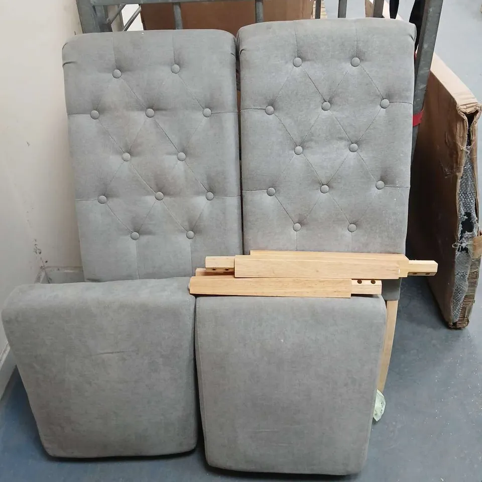 LOT OF 6 GREY FABRIC DINING CHAIRS ON WOODEN LEGS