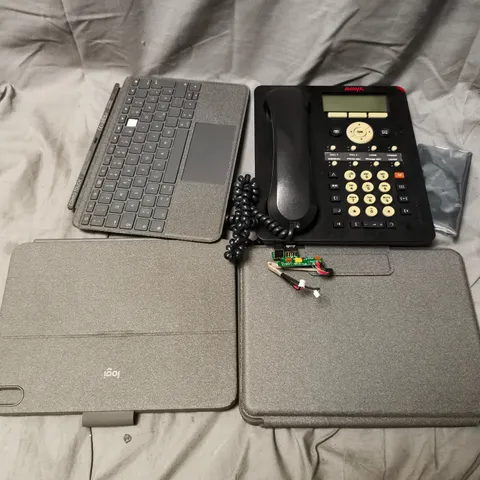 APPROXIMATELY 15 ASSORTED ITEMS TO INCLUDE AVAYA PHONE, LOGITECH TABLET CASE, HP PAVILION EXPANSION BOARDS, ETC - COLLECTION ONLY