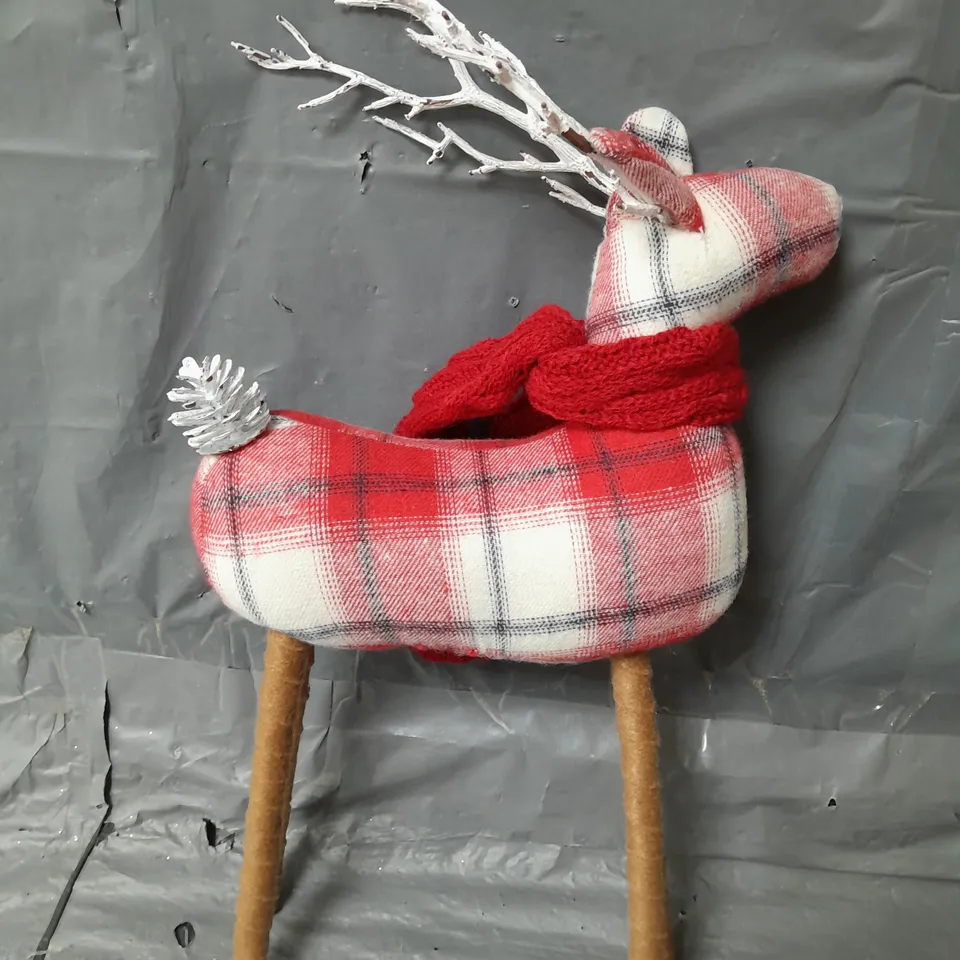 38 CM TARTAN STANDING REINDEER WITH SCARF CHRISTMAS DECORATION