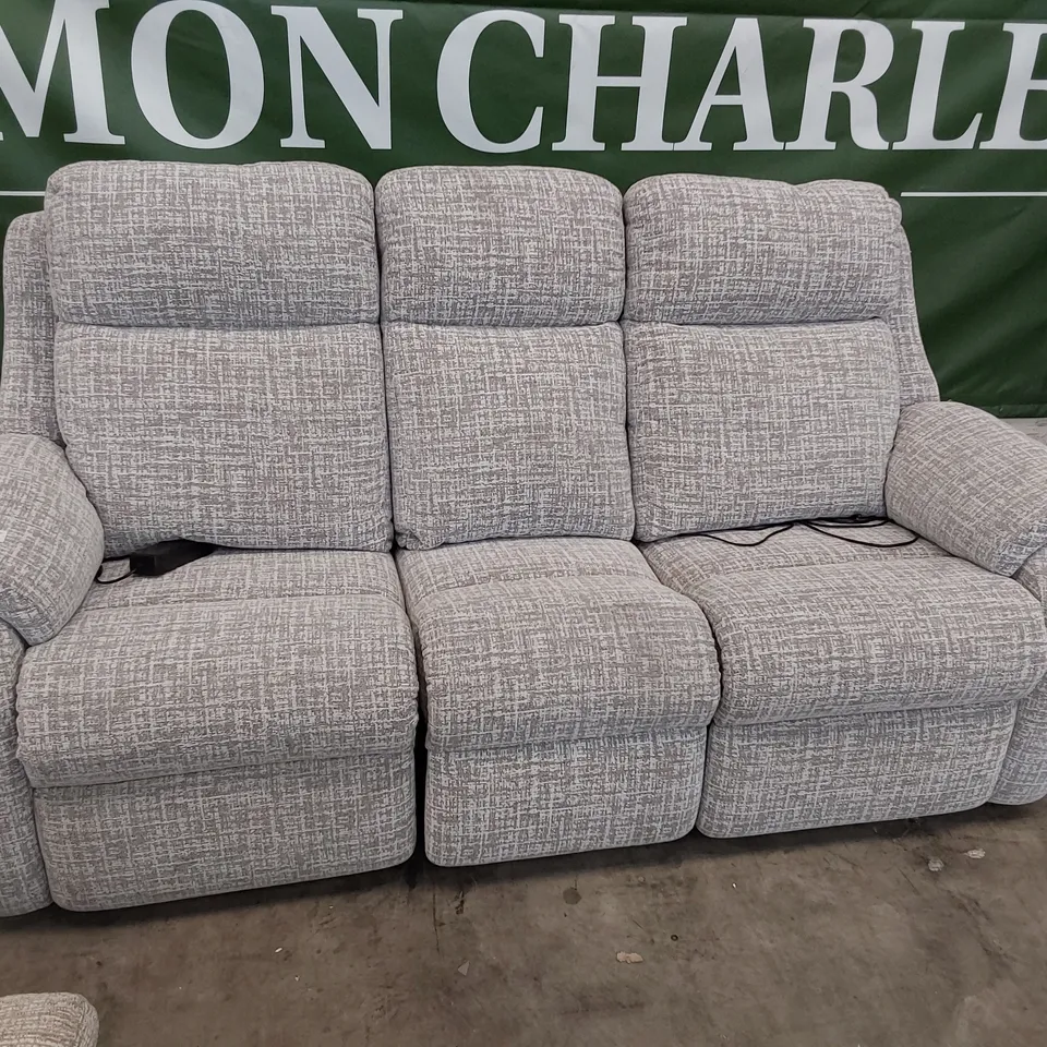 QUALITY BRITISH DESIGNER G PLAN KINGSBURY POWER RECLINING THREE SEATER SOFA SHORE SLATE FABRIC 