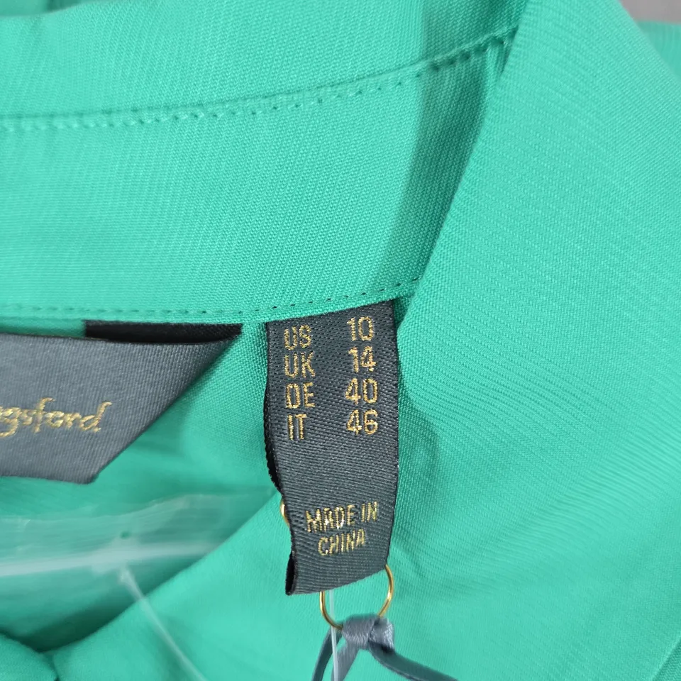 RUTH LANGSFORD GREEN BUTTON-DOWN SHIRT – UK 14 (US 10) –