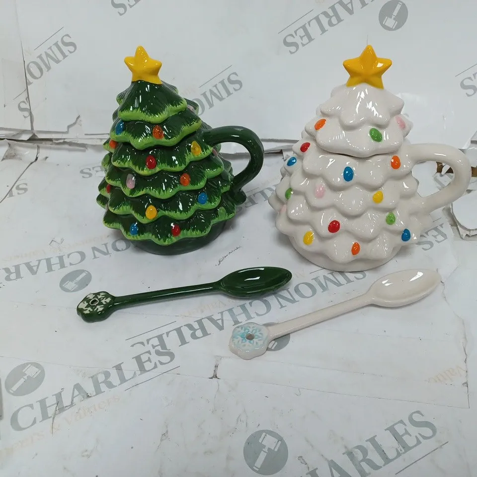 MR CHRISTMAS SET OF NOSTALGIC CERAMIC CHRISTMAS TREE MUGS IN GIFT BOXES (GREEN & WHITE)