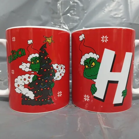 ASSORTMENT OF APPROXIMATELY 8 "H" INITIALLED FESTIVE THEMED THE GRINCH MUGS IN RED