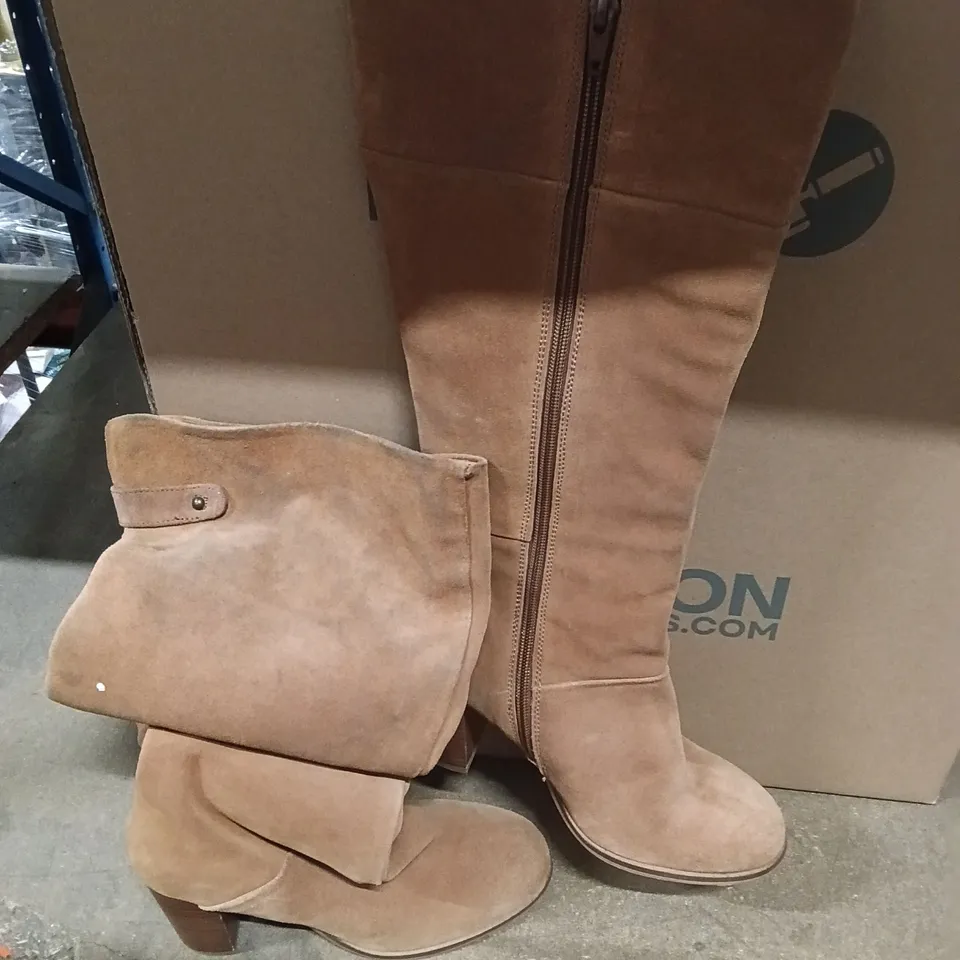 WOMEN’S TAUPE SUEDE KNEE-HIGH BOOTS – UK 4 (EU 37) WITH SIDE ZIP