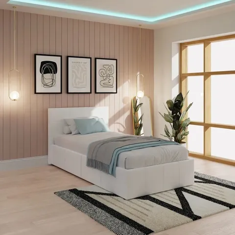BOXED BASSO UPHOLSTERED SIDE LIFT OTTOMAN BED - MATT WHITE - 2 BOXES 