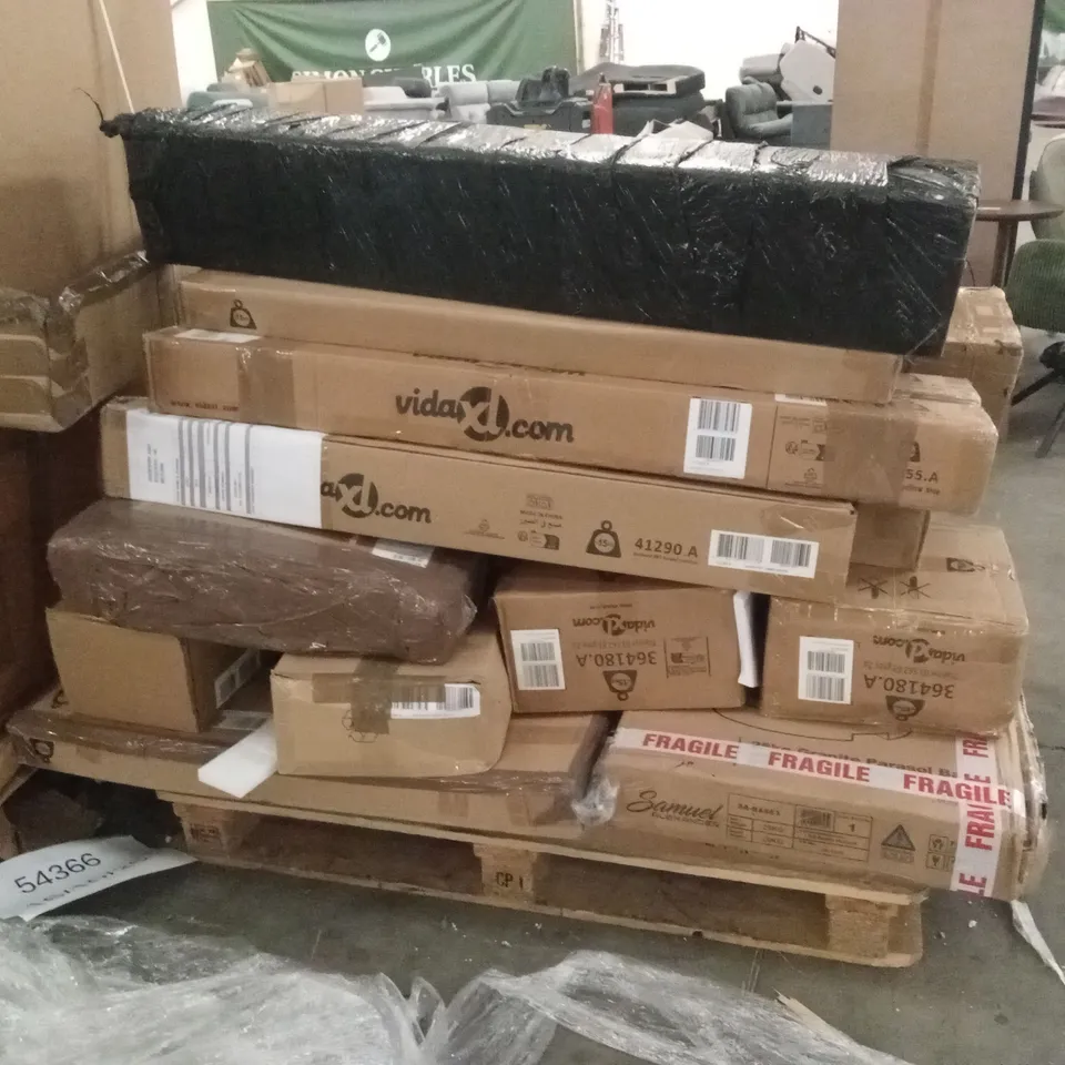 PALLET OF ASSORTED VIDA PARASOLS AND FLATPACK FURNITURE