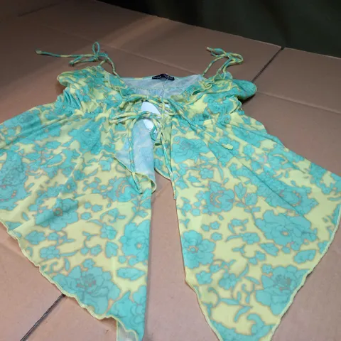 BERSHKA YELLOW/GREEN STATEMENT CROPPED TOP - SMALL