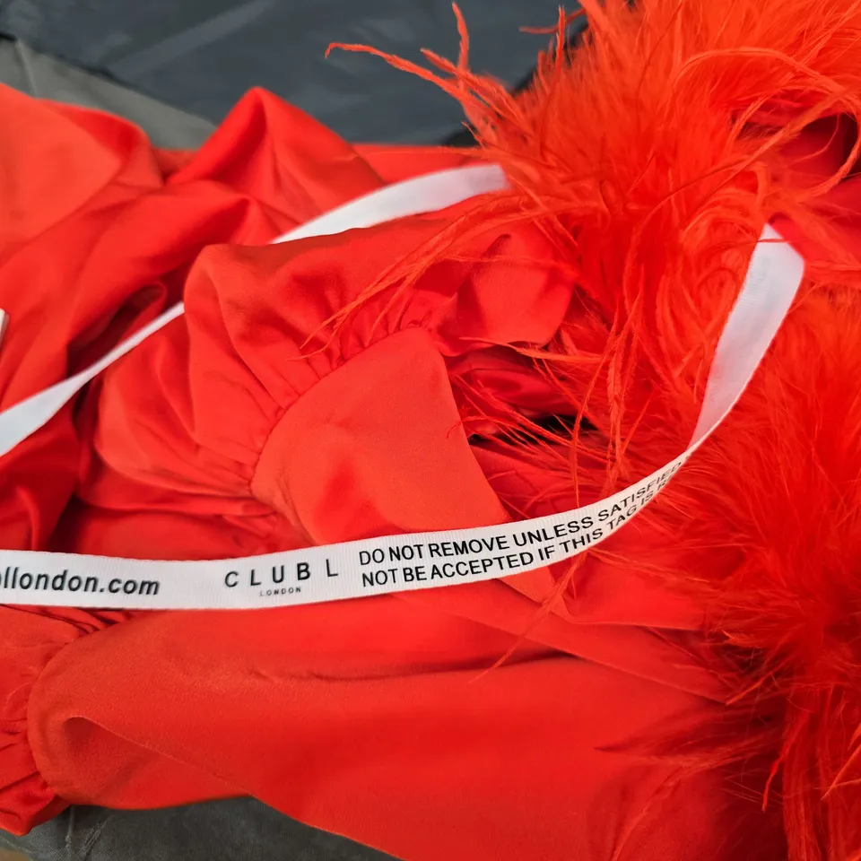 CLUB LONDON RED DRESS WITH FEATHER TRIM – UK 12
