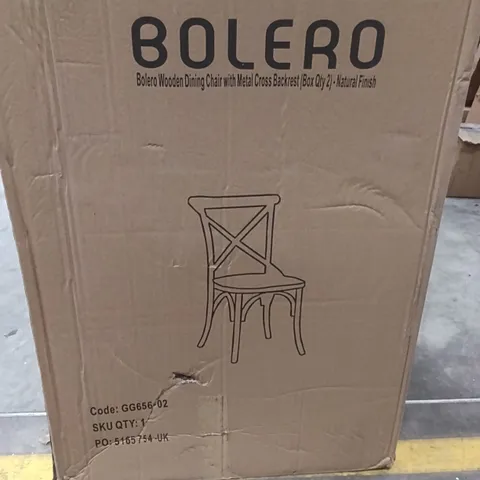 BOXED BOLERO WOODEN DINING CHAIR WITH METAL CROSS BACKREST SET OF 2- NATURAL FINISH