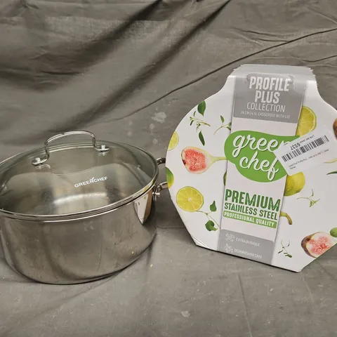 GREENCHEF PREMIUM STAINLESS STEEL 24CM 4.9L CASSEROLE POT WITH LID - COLLECTION ONLY